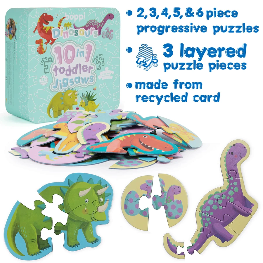 Puzzle progressivo per bambini 10 in 1, Boppi - Dinosauri