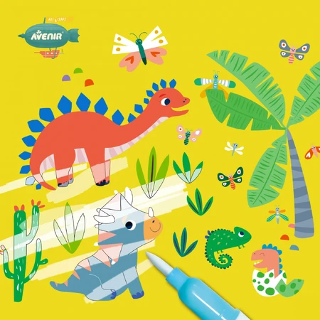 Draagbaar aquarelverfboek, stickers en spelletjes - Dinosaurussen