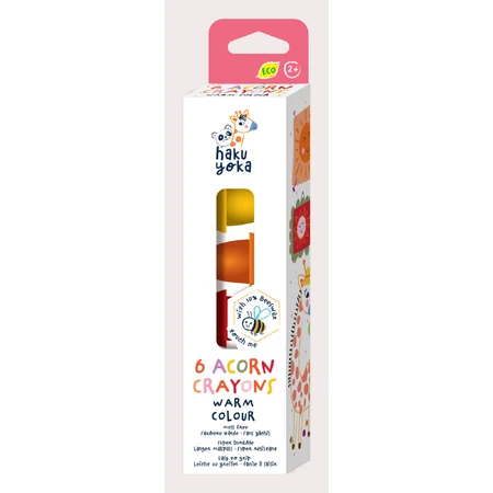 Set di 6 pastelli a cera a forma di ghianda, Haku Yoka - colori caldi