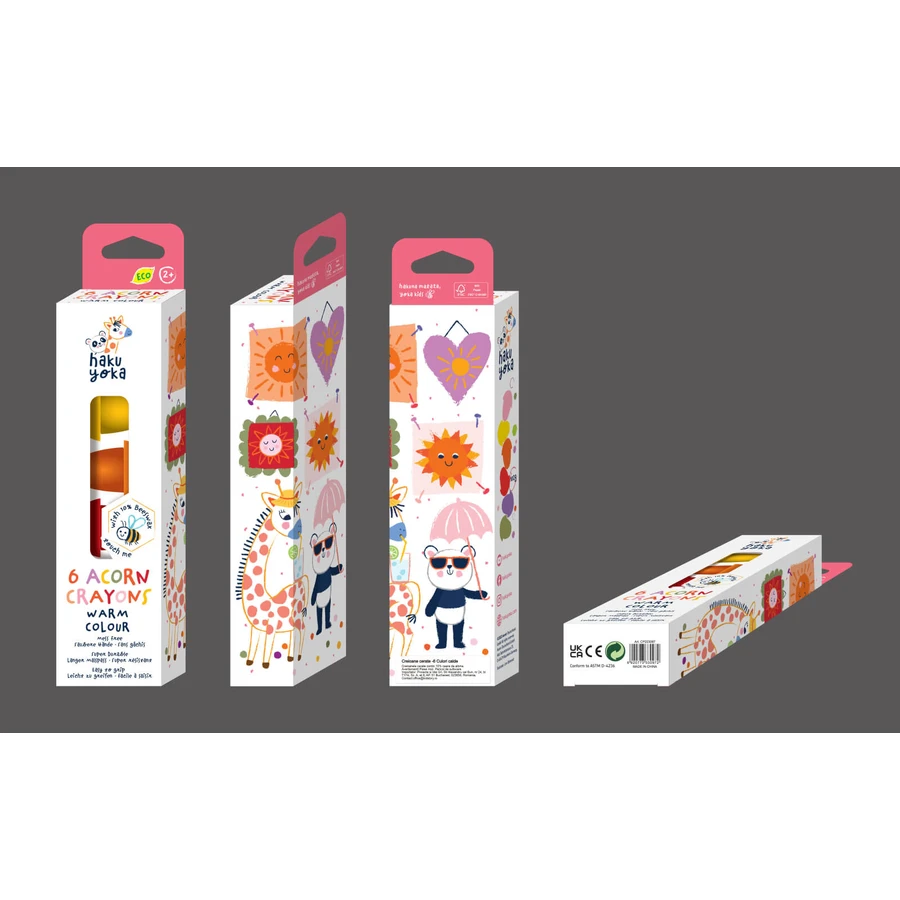Set di 6 pastelli a cera a forma di ghianda, Haku Yoka - colori caldi