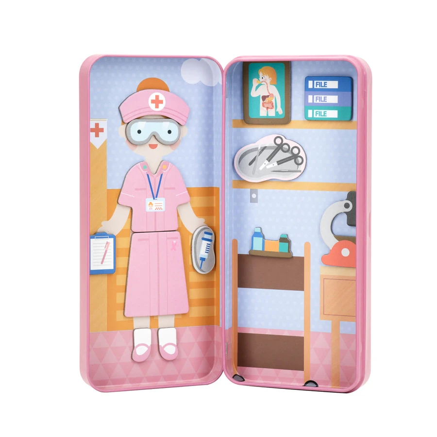 Puzzle magnetic in cutie metalica, joc de potrivire si asociere - Doctor