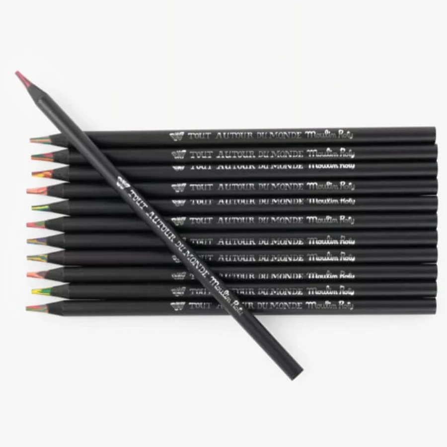 Set de 12 crayons de couleur multicolores, Moulin Roty