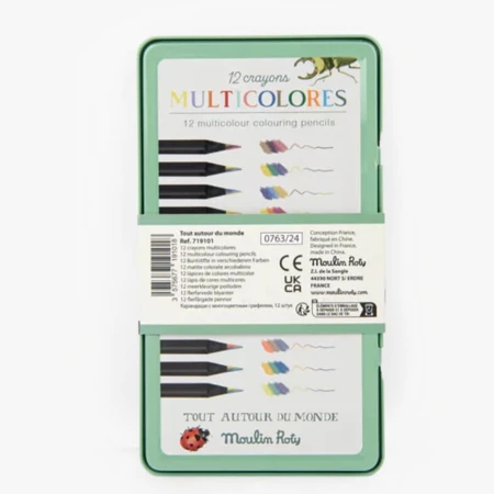 Set de 12 crayons de couleur multicolores, Moulin Roty