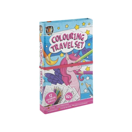 Set creativ de buzunar, 2 carti de colorat si creioane, unicorni si sirene, Grafix