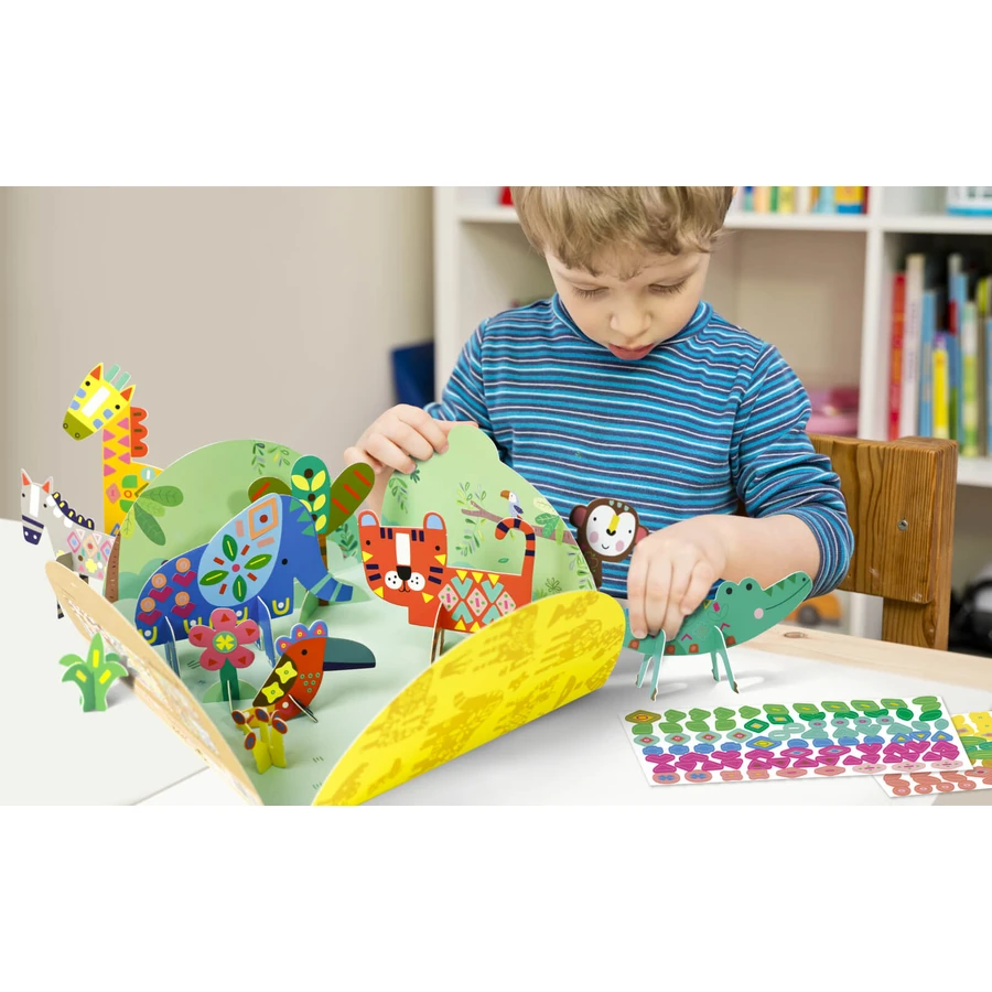 Kreatywna gra Stick'N'Play z trójwymiarowymi scenami i naklejkami, które można przekładać - Safari Animals: ceny i cechy