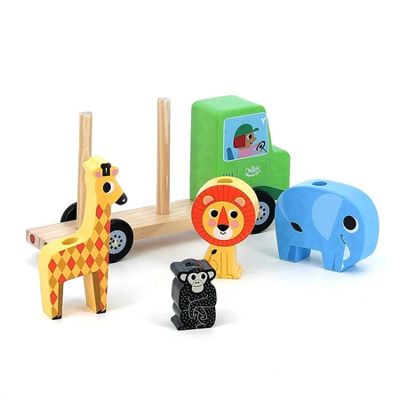 Tractor cu 4 animale - Jucarie de stivuire din lemn - Vilac