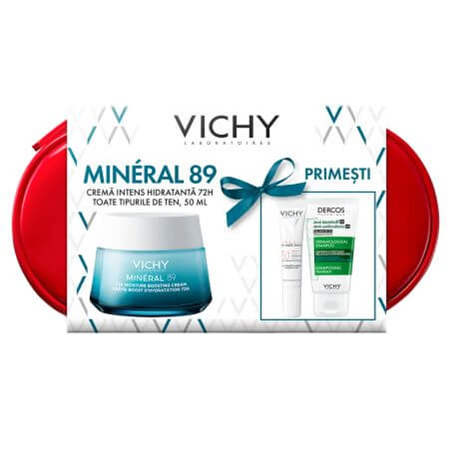 Mineral 89 Cream voor alle huidtypes, 50 ml + Fluid met SPF 50+ Capital Soleil, 15 ml + Dercos Anti-dark spot shampoo, 50 ml, Vichy