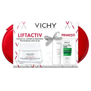 Trusa Crema de zi Liftactiv Hyaluronic Specialist H.A, 50 ml + Fluid cu SPF 50+ Capital Soleil, 15 ml + Sampon anti-matreata Dercos, 50 ml, Vichy