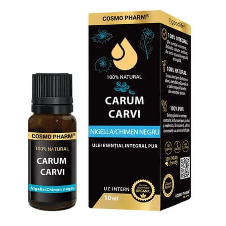 Olio essenziale naturale di cumino nero, 10 ml, Cosmo Pharm