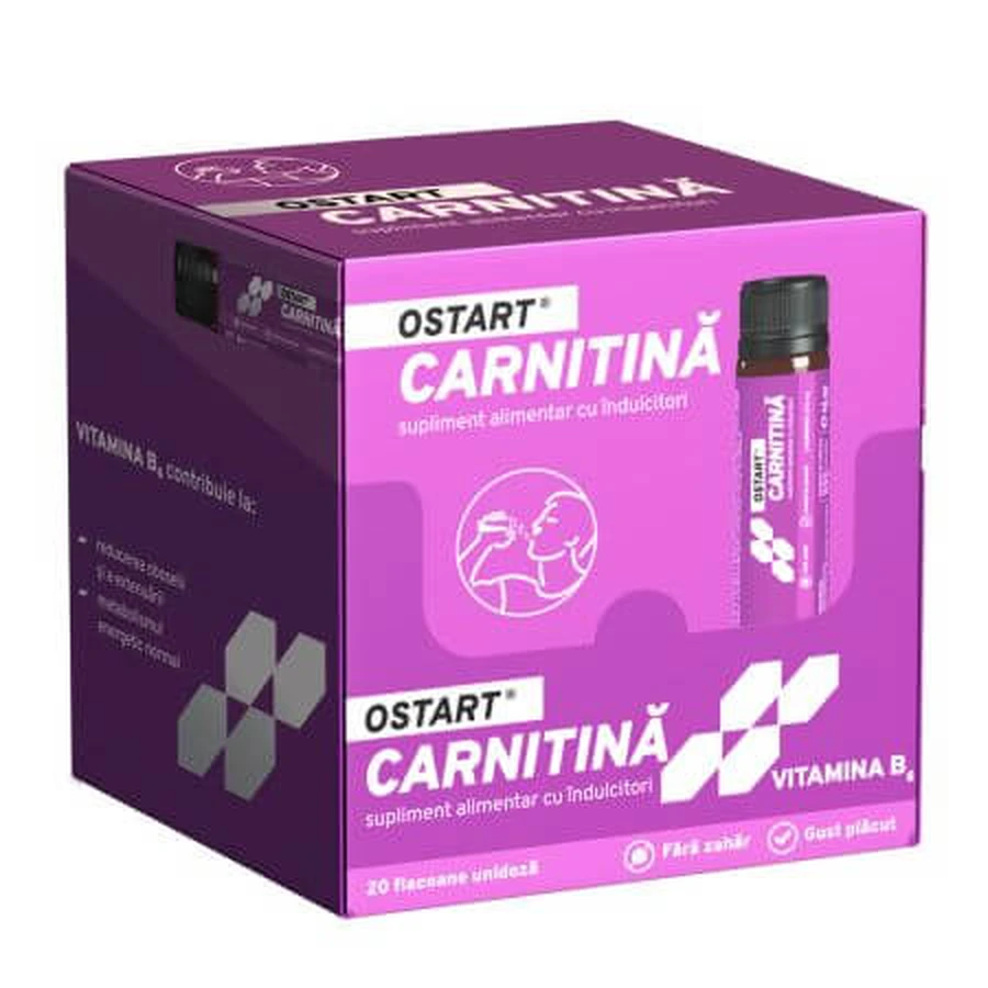 Ostart Vloeibare carnitine met aardbeiensmaak, 20 injectieflacons met één dosis x 25 ml, Fiterman Pharma