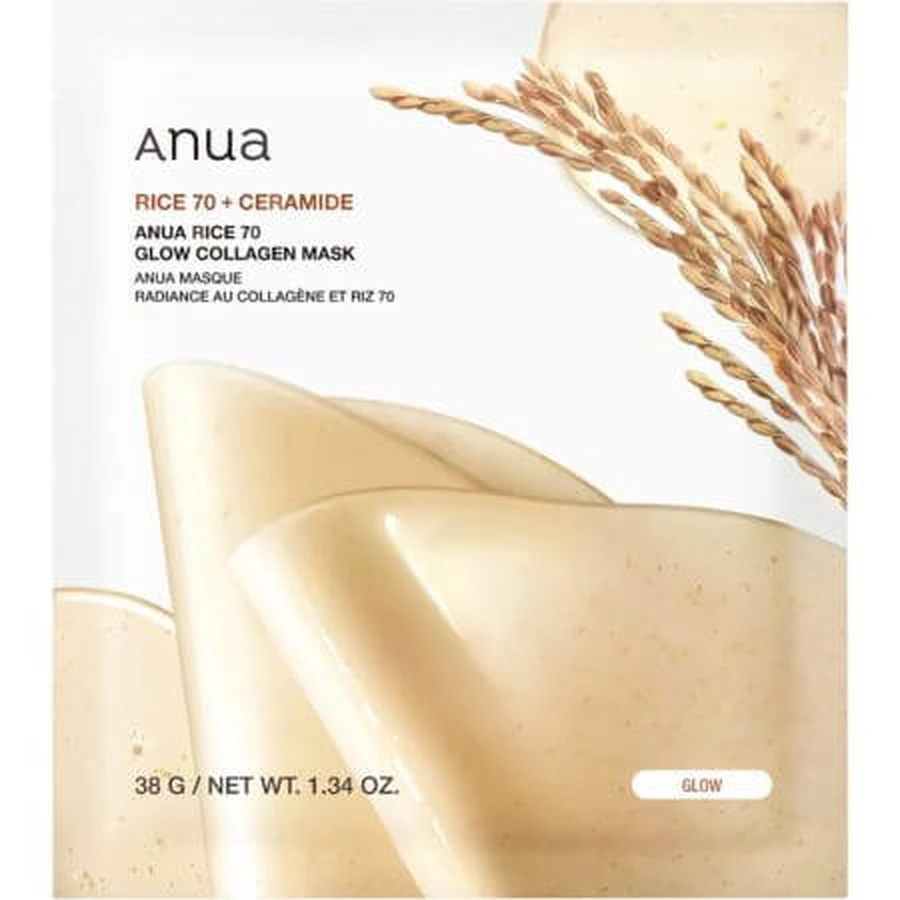 Rijst 70+ Glow Collageen Hydraterend en Verhelderend Hydrogel Masker, 38 g, Anua