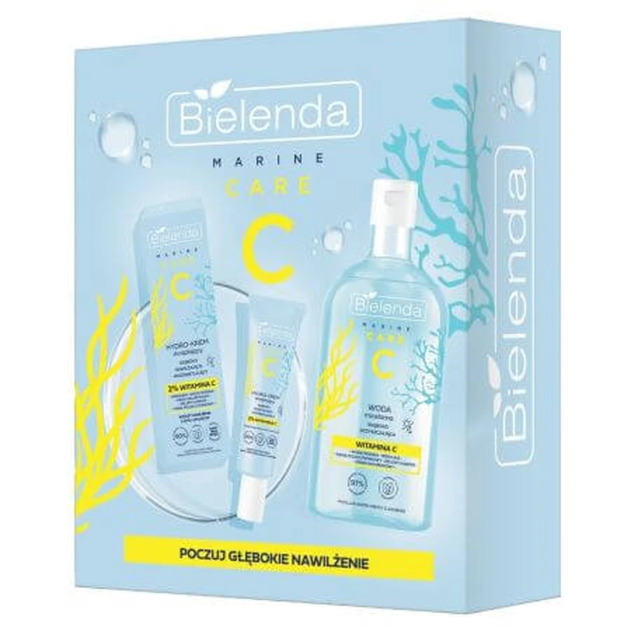 Intensiv feuchtigkeitsspendende und aufhellende Creme, 50 ml + mizellares Tiefenreinigungswasser, 400 ml, Bielenda