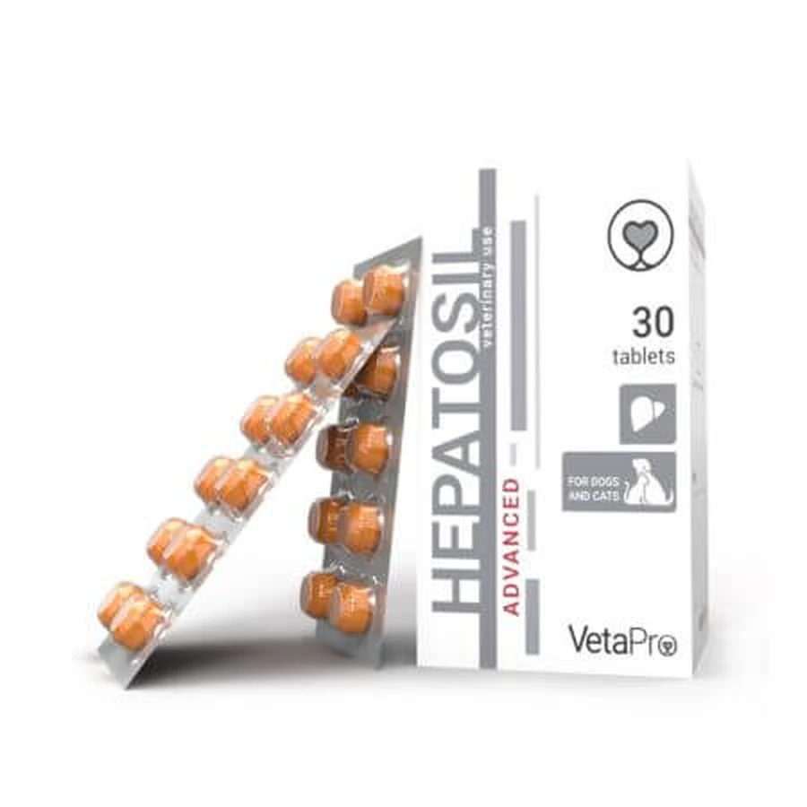 Leversupplement voor honden en katten Hepatosil Advanced, 30 tabletten, Vetapro