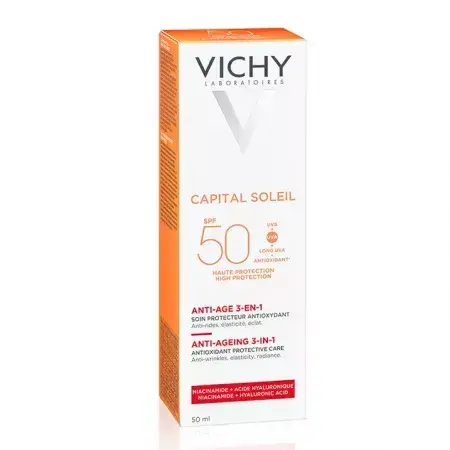 Vichy Capital Soleil Crema Antiarrugas Antioxidante 3 en 1 con FPS 50, 50 ml