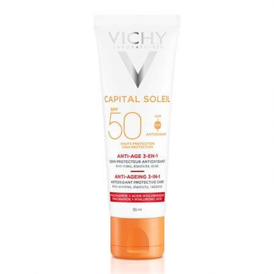 Vichy Capital Soleil Crema Antiarrugas Antioxidante 3 en 1 con FPS 50, 50 ml