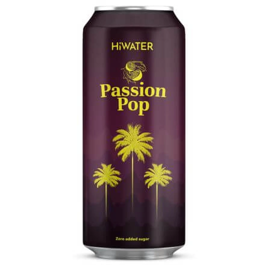 Natural coconut water carbonated with natural passion fruit juice Passion Pop, 320 ml, Hiwater