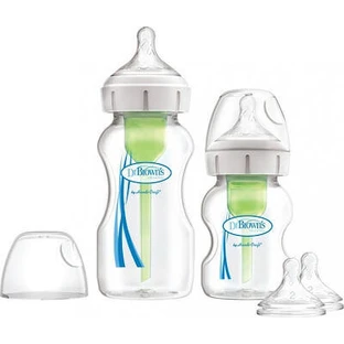 DR BROWN'S Set de 2 opțiuni de sticle din plastic împotriva colicilor cu mamelon din silicon pentru 0+ luni 1x150ml & 1x270ml WB 02600