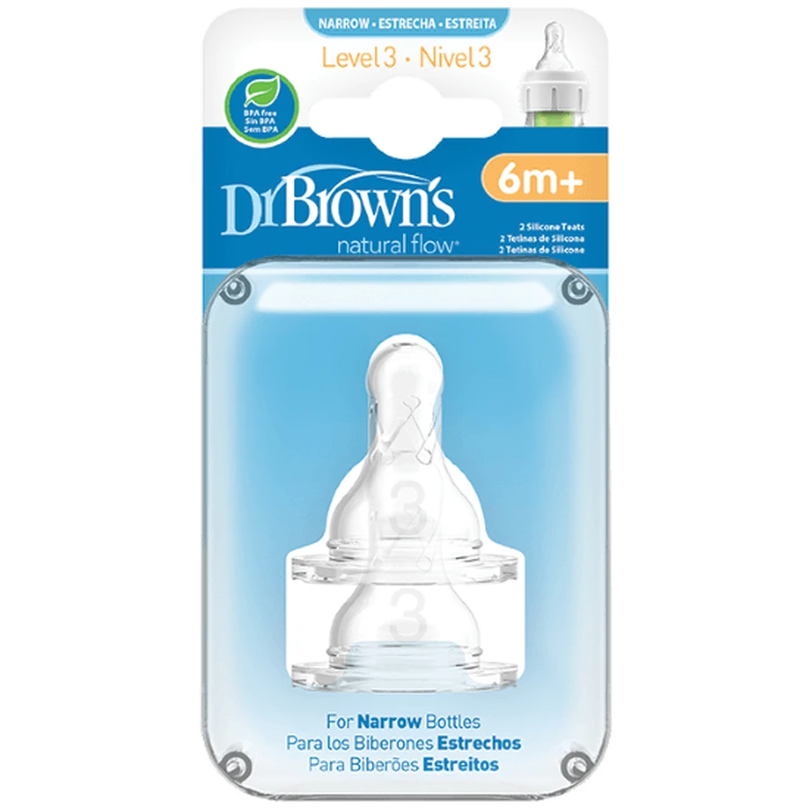 DR. BROWN'S Natural Flow Silicone Bottle Nipple Options+ With Narrow Neck Level 2 3+ Months 2 Pieces 322