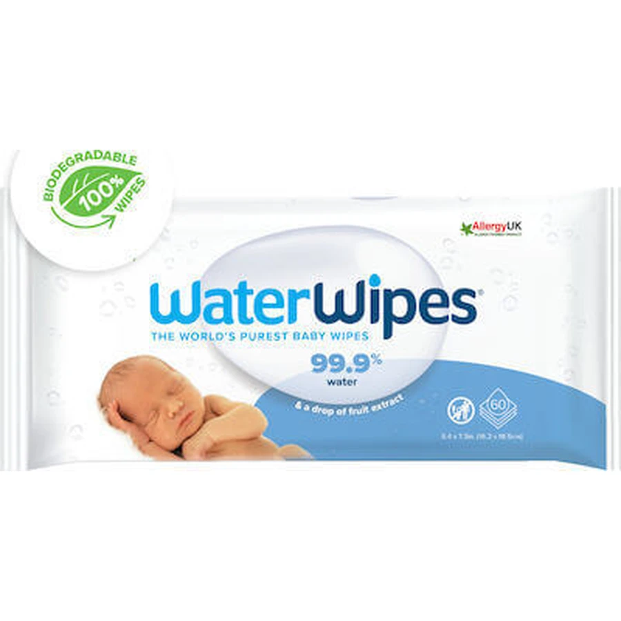 Toallitas AGUA Bio 100% Biodegradables Inodoras con 99,9% de Agua, 60 Piezas