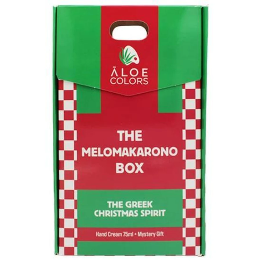 ALOE COLORS Xmas Promo The Melomakarono Box cu Ho Ho Ho Ho Hand Cream Cremă hidratantă pentru mâini, 75ml & Mystery Gift