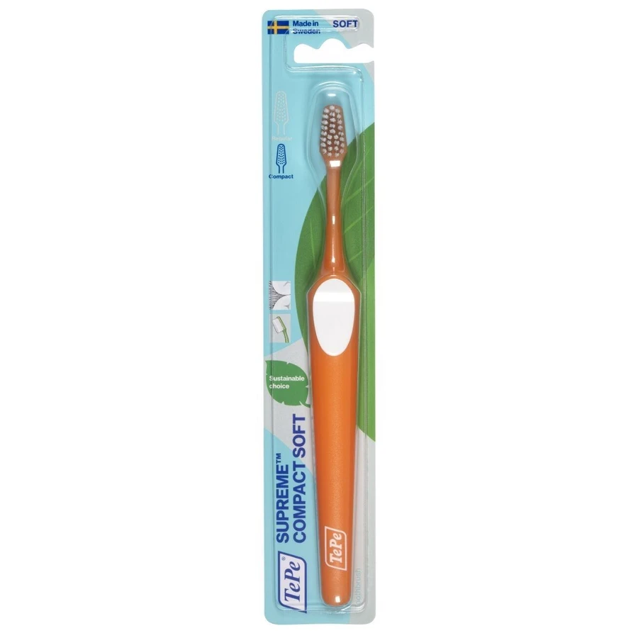 TEPE Supreme Soft Soft-Zahnbürste mit kleinem Kopf in verschiedenen Farben - Orange-Weiß