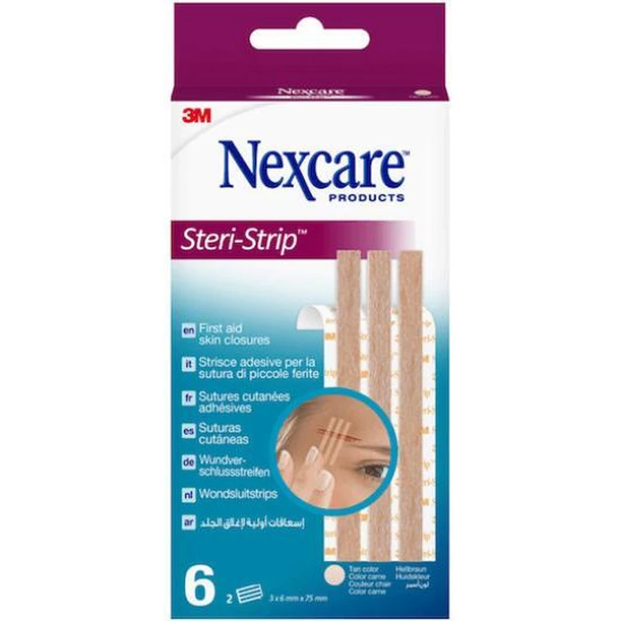 NEXCARE 3M Ster-Strip Self-Adhesive Stitching Tapes for Small Wounds in Dark Color 6 pieces