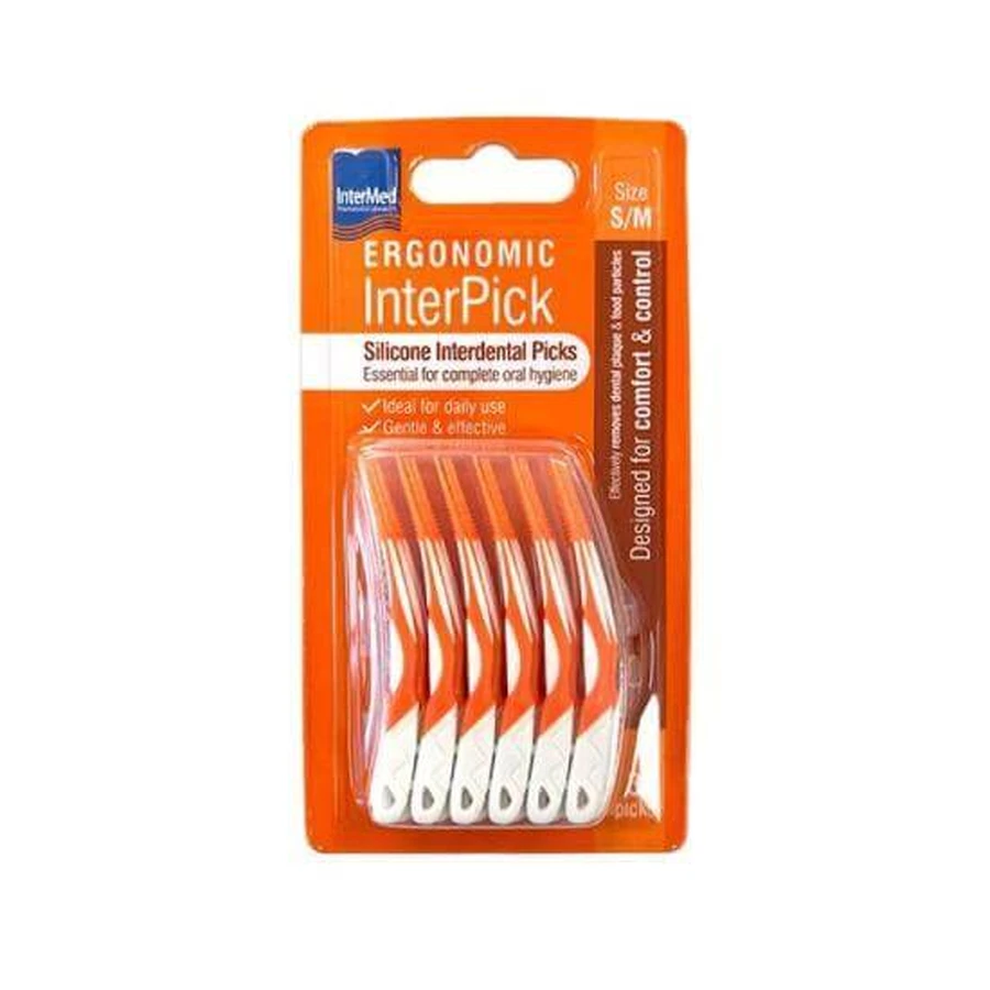 INTERMED Ergonomische InterPick InterPick Oranje Siliconenborstels Maat S/M 36 Stuks