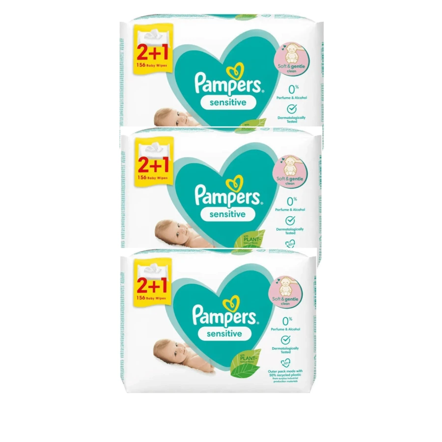 PAMPERS Wipes Baby Șervețele sensibile pentru copii fără parfum, alcool și parabeni (9 pachete de 52 bucăți) 468 bucăți