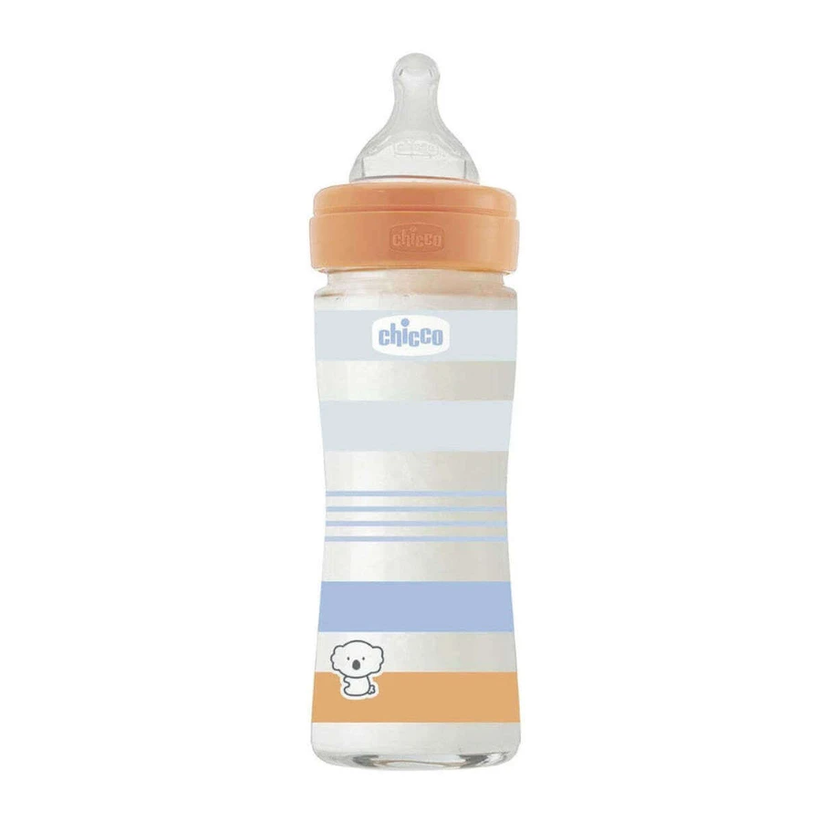 CHICCO Well Being Sticlă de sticlă pentru 0+ luni cu mamelon din silicon 240ml Băiat [28721-21]