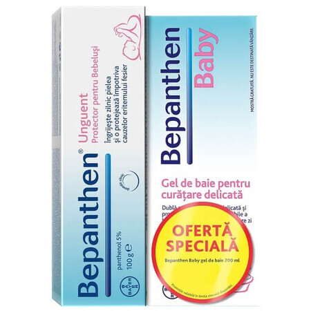 Pachet Unguent Bepanthen 100g + Gel duș Bayer Bepanthen Baby, 200ml, Bayer