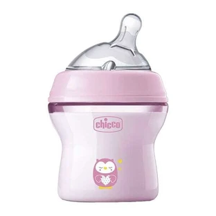 CHICCO Natural Feeling Plastikowa Butelka z Silikonowym Smoczkiem dla 0+ Miesięcy 150ml Różowa [81311-10]