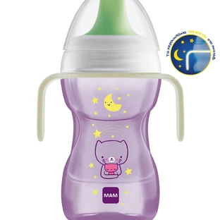 MAM Fun To Drink Cup Night Plastikowy świecący w ciemności kubek edukacyjny 270ml 8m+ w różnych kolorach - fioletowy
