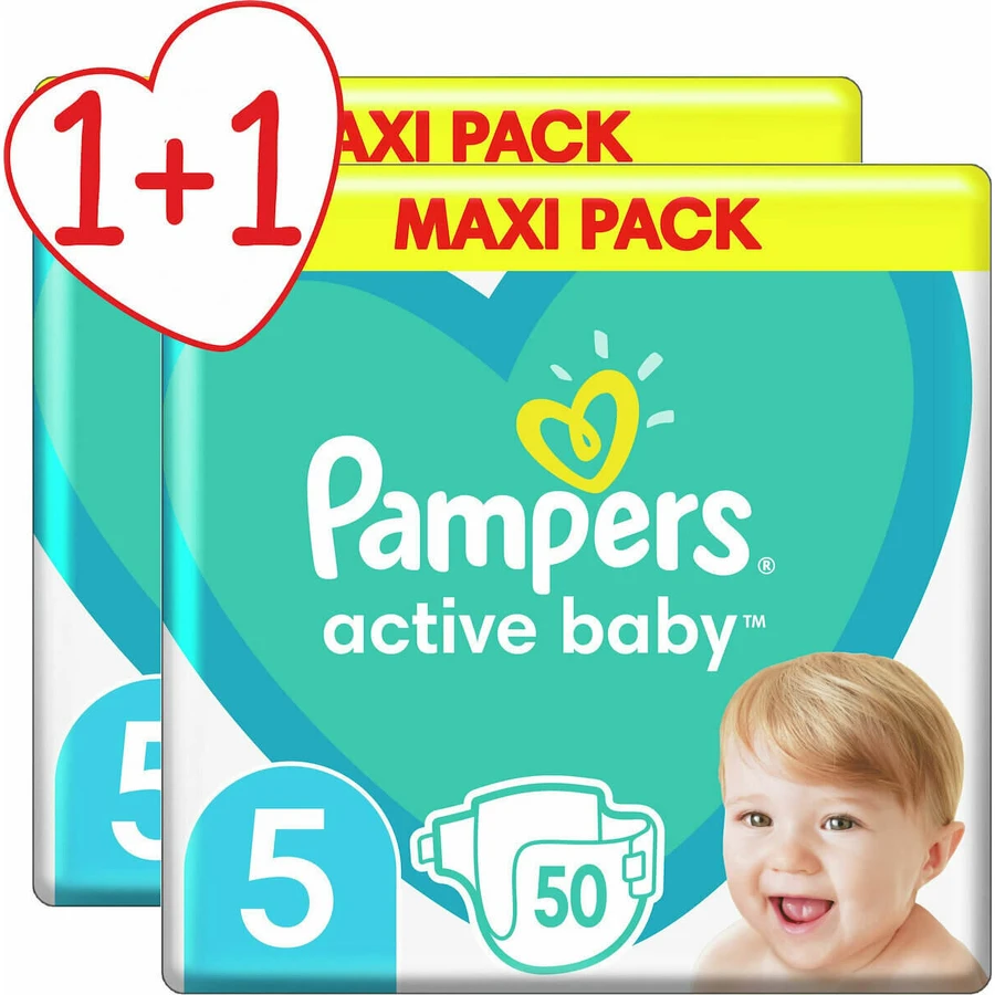 PAMPERS Pannolini per bambini Active Baby No.5 11-16Kgr 100 pezzi Confezione Maxi 1+1 Regalo (2 Confezioni da 50 pezzi)