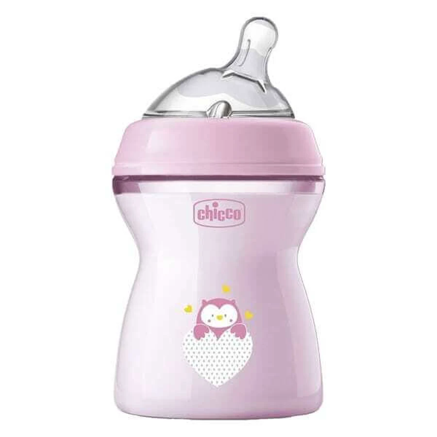CHICCO Sticlă din plastic cu senzație naturală cu mamelon din silicon pentru 2+ luni 250ml roz [81323-10]