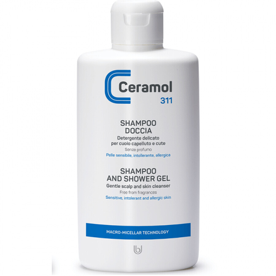 Champú y gel de ducha para piel y cuero cabelludo sensibles, 200 ml, Ceramol