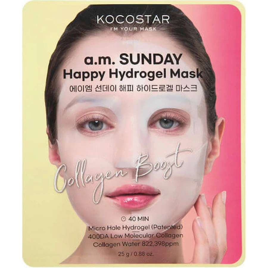 KOCOSTAR Sunday Happy Hydrogel Mask Maschera idrogel microfori con collagene marino 25g