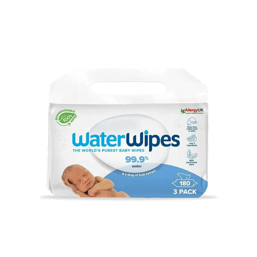 WATERWIPES Bio 100% biologisch afbreekbare geurloze doekjes met 99,9% water (60x3) 180 Stuks