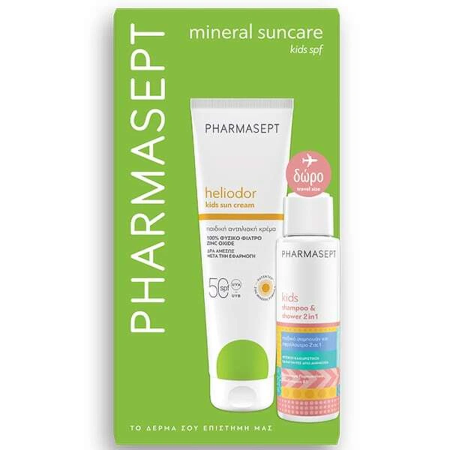 PHARMASEPT Promo Mineral Suncare Kids Heliodor Sun Cream SPF50 Kids Sunscreen, 150ml & Promo Kids Shampoo & Shower 2in1 Kids Shampoo & Shampoo, 100ml