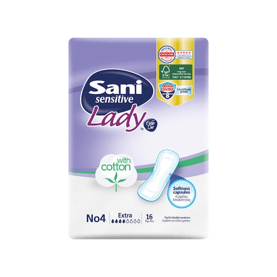 SANI Sensitive Lady Discreet Absorbierende Damenbinden Acateia No4 Extra x16 Stück