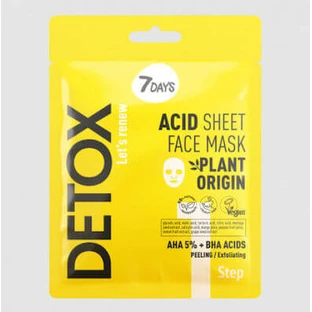 7DAYS Acid Sheet Face Mask AHA (5%) + BHA Mask voor diepe peeling & huidversteviging,