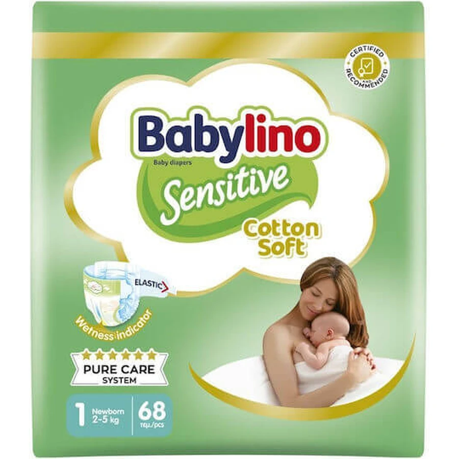 BABYLINO Sensitive Cotton Soft Diapers No1 (2-5 kg) 68 Pieces