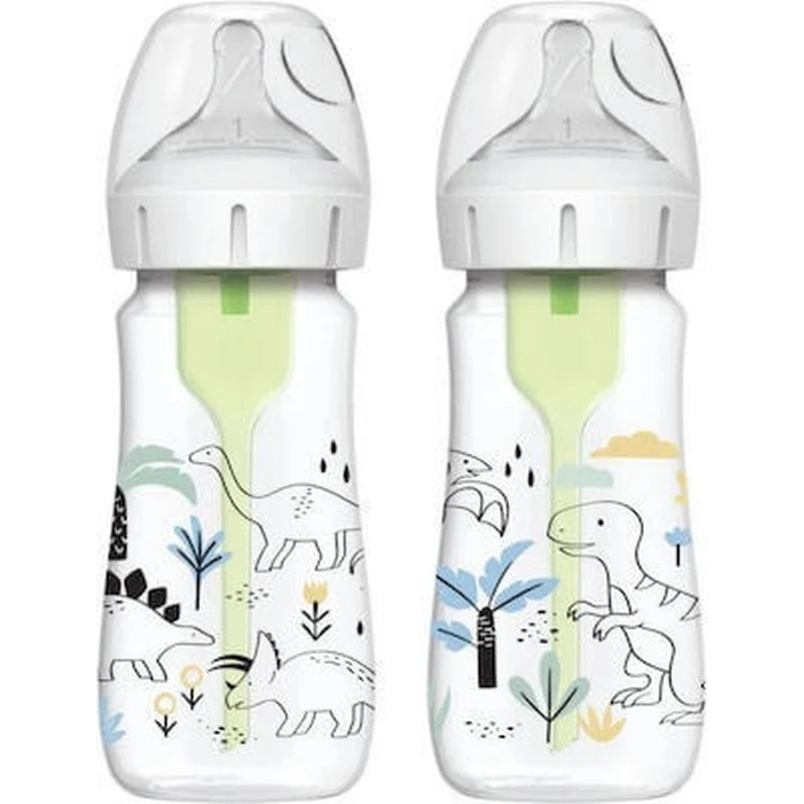 DR BROWN'S Kunststoff-Flasche Optionen + mit Silikon weiten Hals Dinosaurier 2 Stück 270ml WB 92026