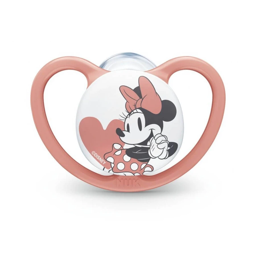 NUK Orthodontische Siliconen Fopspeen voor 0-6 maanden Space Mickey & Minnie met Etui - Roze
