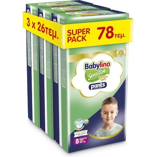 BABYLINO Pantaloni bumbac moale No8 Pentru 20+kg (3 pachete de 26 bucăți) 78 bucăți
