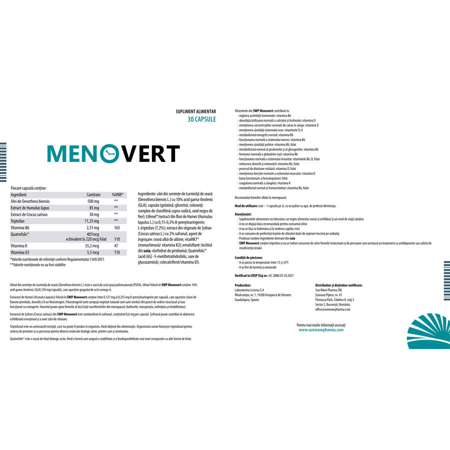 Menovert, 30 capsule, Sun Wave Pharma