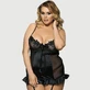 Plus Size Babydoll z koronkowym tyłem i kwiatowym biustonoszem - Czarny - Duży/X-Large