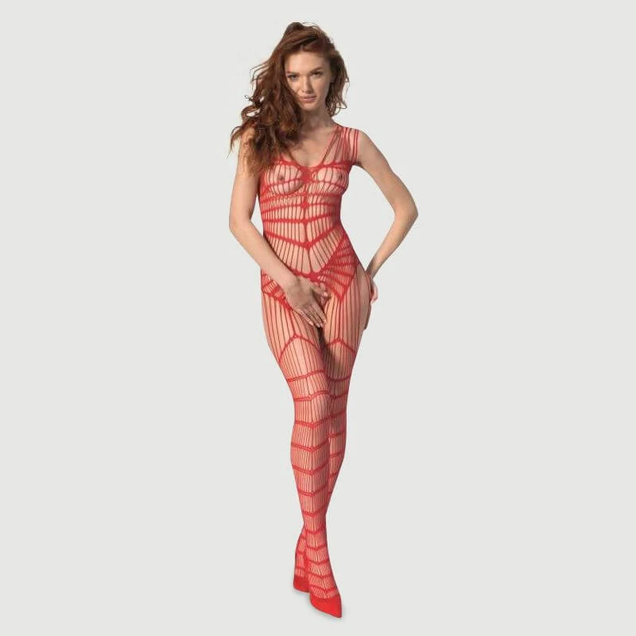 Passion Lingerie Bodystocking de red sin entrepierna con tirantes - Rojo - Talla única