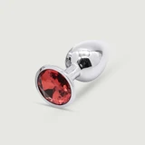 Anal Collection Großer Metall Butt Plug mit rundem Schmuckstück - Silber/Rot