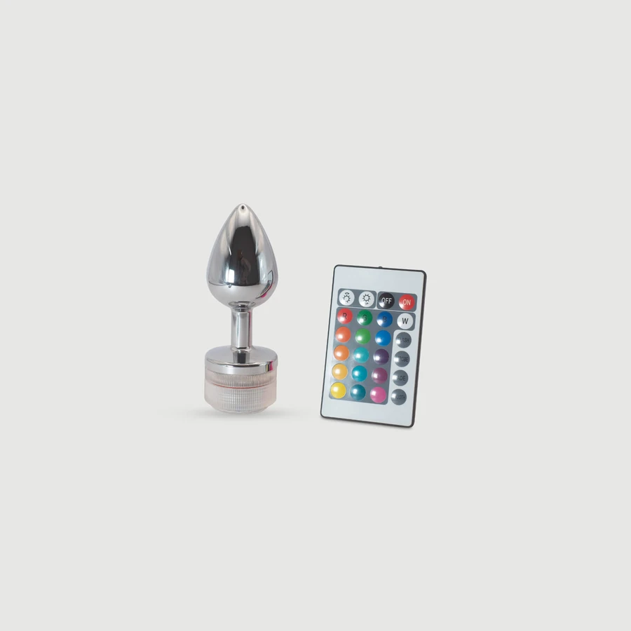 Anal Collection Plug anal metálico grande con luz LED - Plata