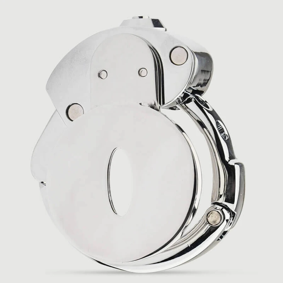 Cușcă de castitate din metal cu blocare plată 2,5 x 3,2 cm - argintiu